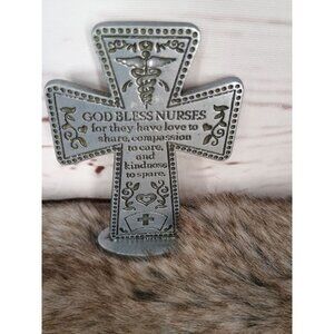 Camco Metal Cross Figurine "God Bless Nurses" With Inspirational Message & Stand